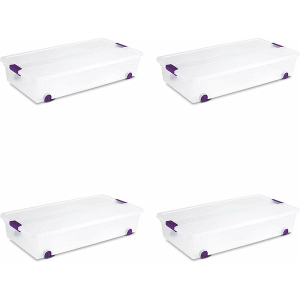 Sterilite 60 qt Clearview Latch Lid Wheeled Underbed Box (4 Pack)