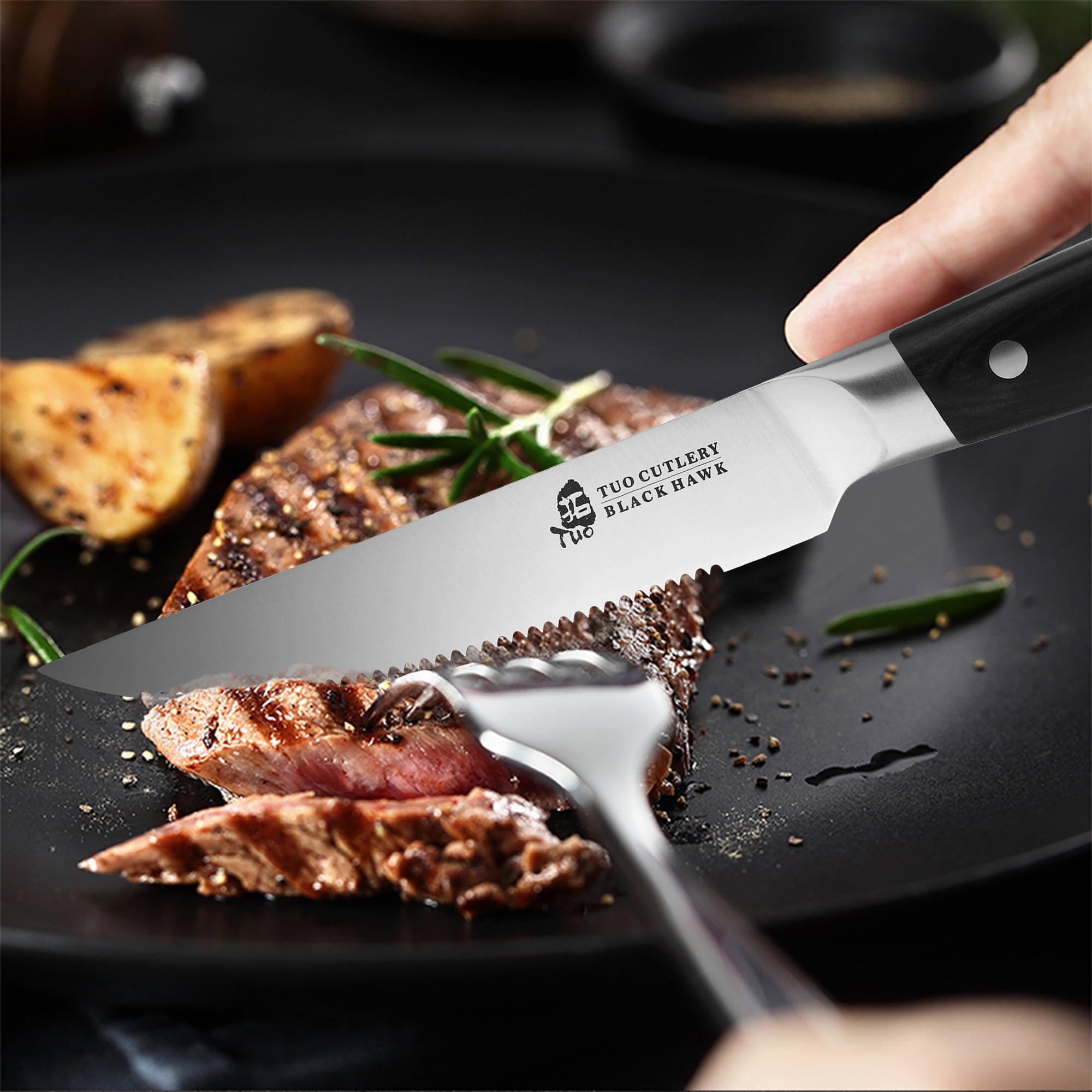 TUO Cutlery - TC1220 - Black Hawk - 5 Serrated Steak Knife Set