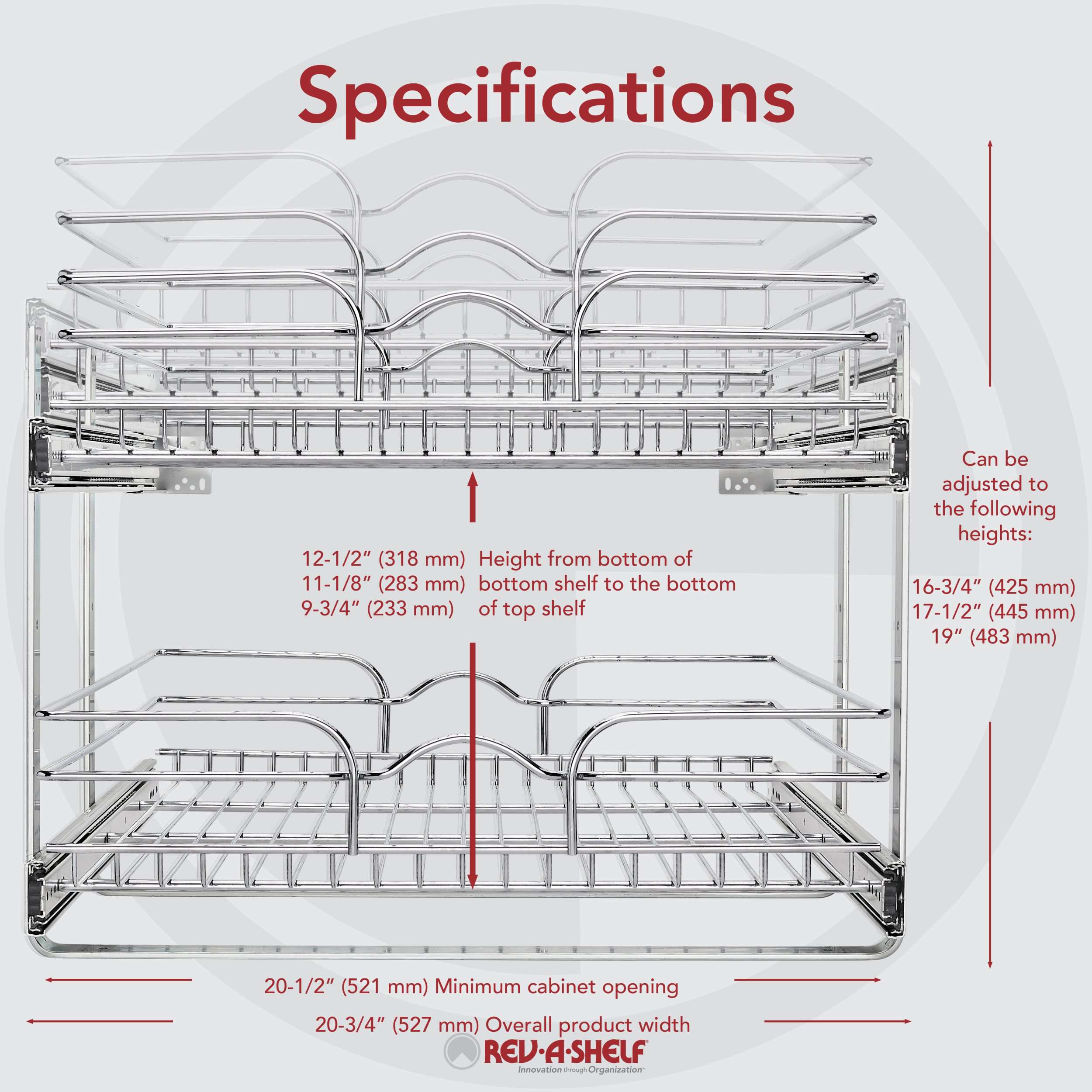 Rev-A-Shelf 5WB2-2122CR-1 21x22in 2-Tier Wire Pullout Cabinet Drawer Basket  