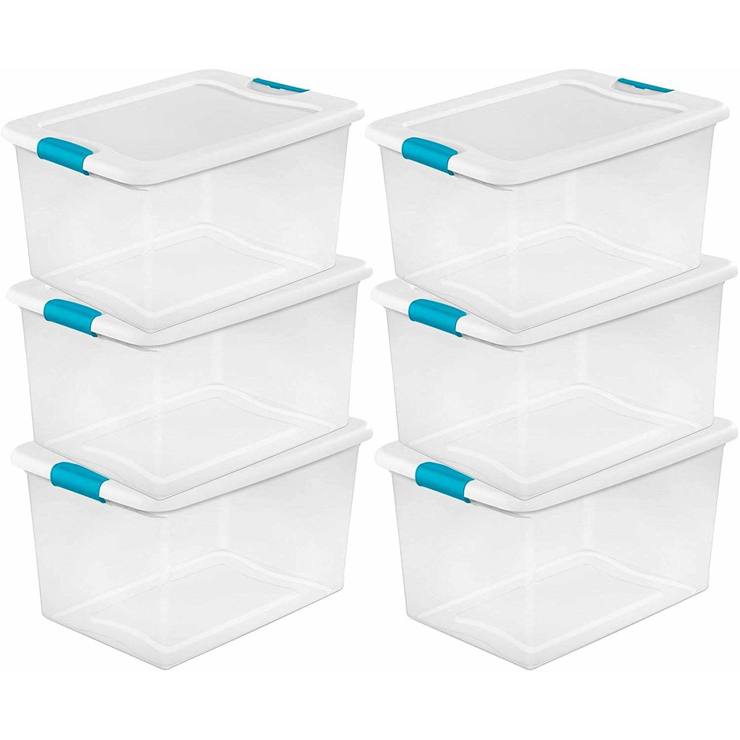 Sterilite 64 Qt Latching Box Large Stackable Clear Plastic Storage Totes, 6  Pack & Deep Clip Container Bins for Organization and Storage, 4 Pack