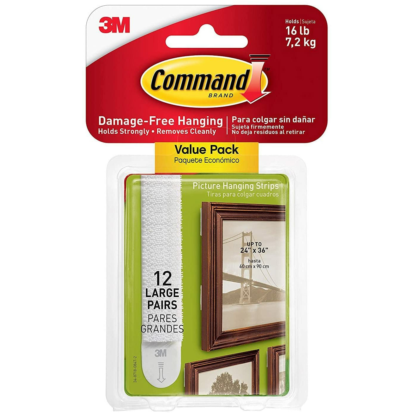 Command Large Picture Hanging Strips, Damage Free Hanging Picture Hangers,  No Tools Wall Hanging Strips for Living Spaces, 14 Black Adhesive Strip,  Wall Velcro Strips Heavy Duty 