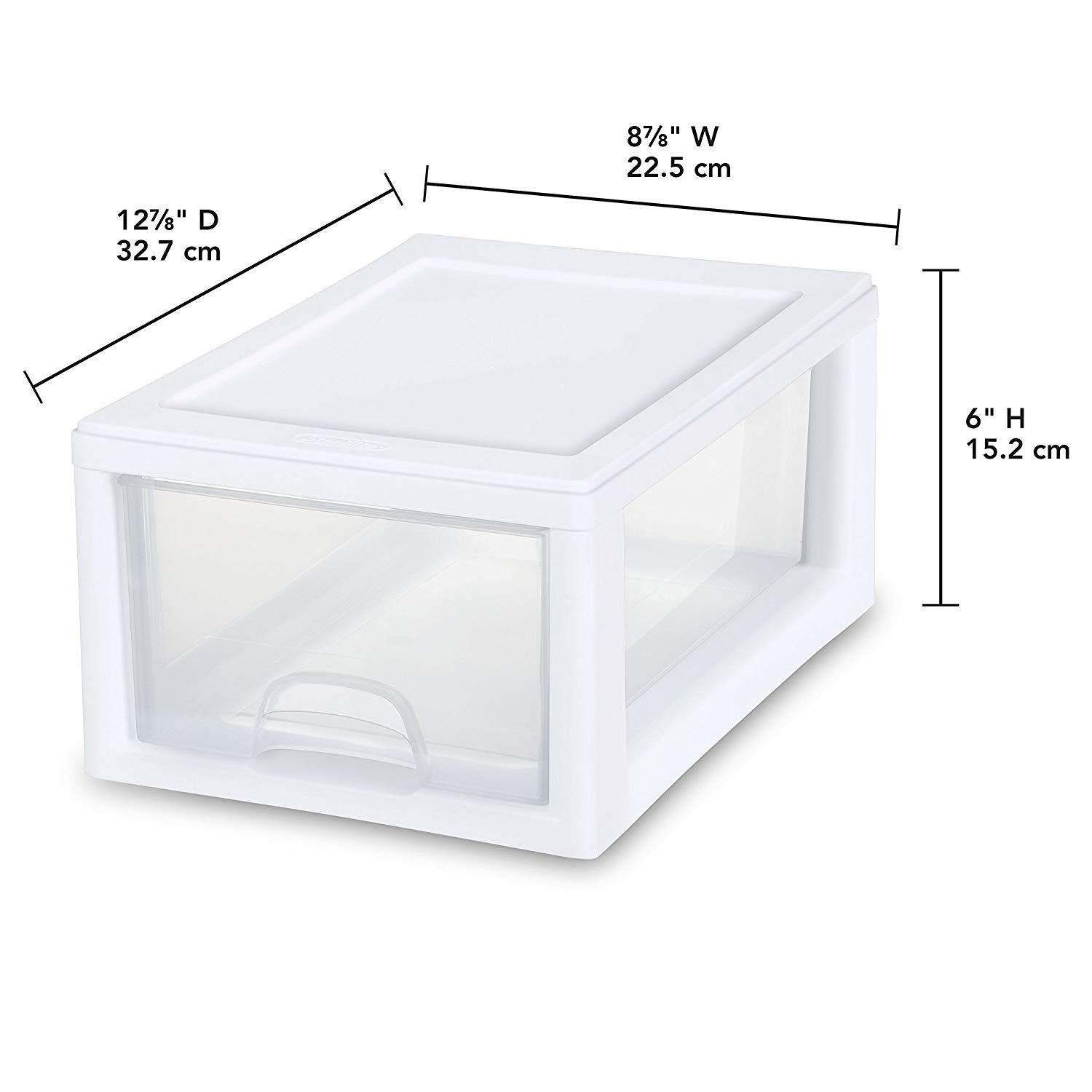 Sterilite 27 Qt Stacking Storage Drawer, Stackable Plastic Bin Drawer to  Organize Shoes and Clothes in Home Closet, White with Clear Drawer, 12-Pack