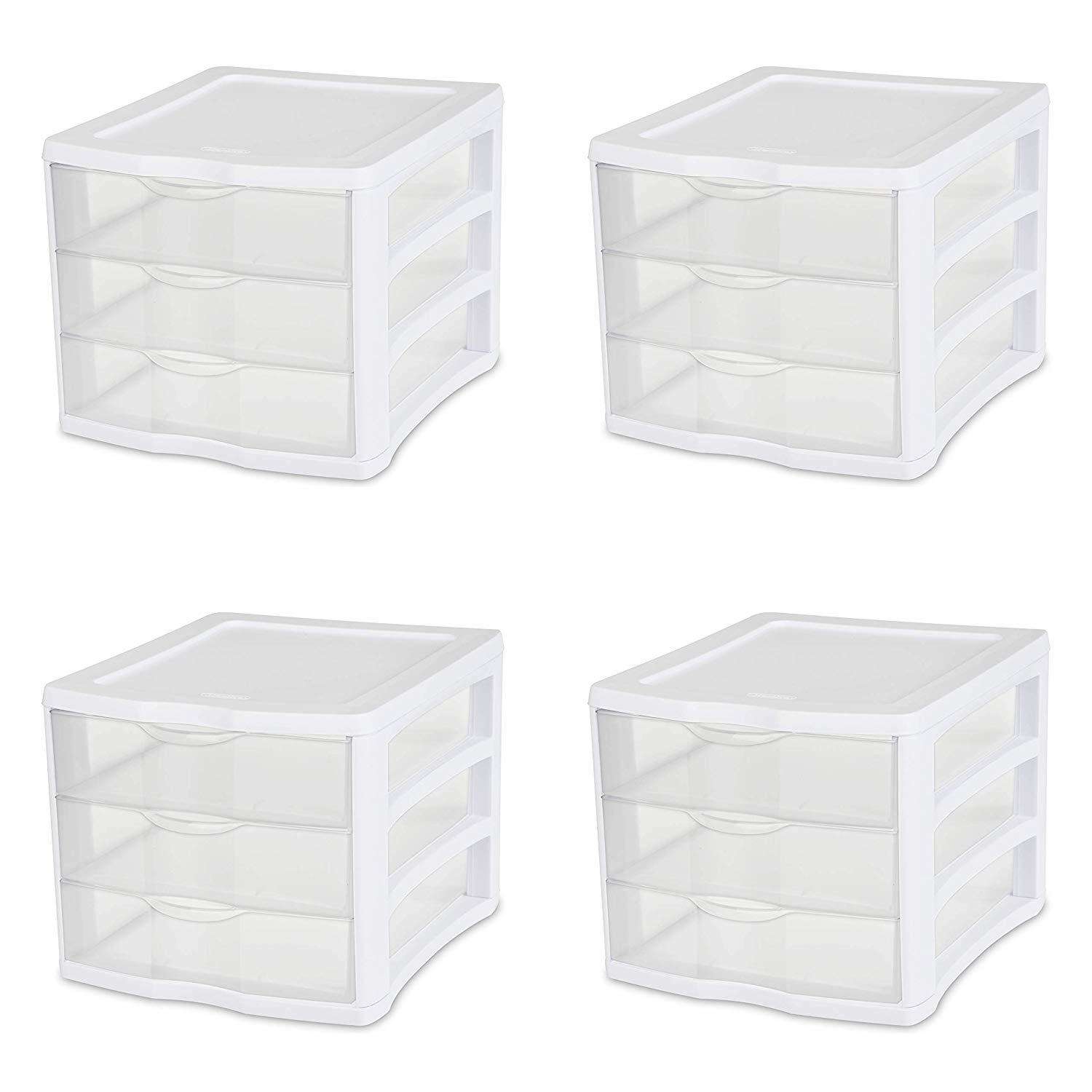 mDesign Plastic Bathroom Storage Organizer Box, Pull-Out Drawer, 4 Pack,  Clear