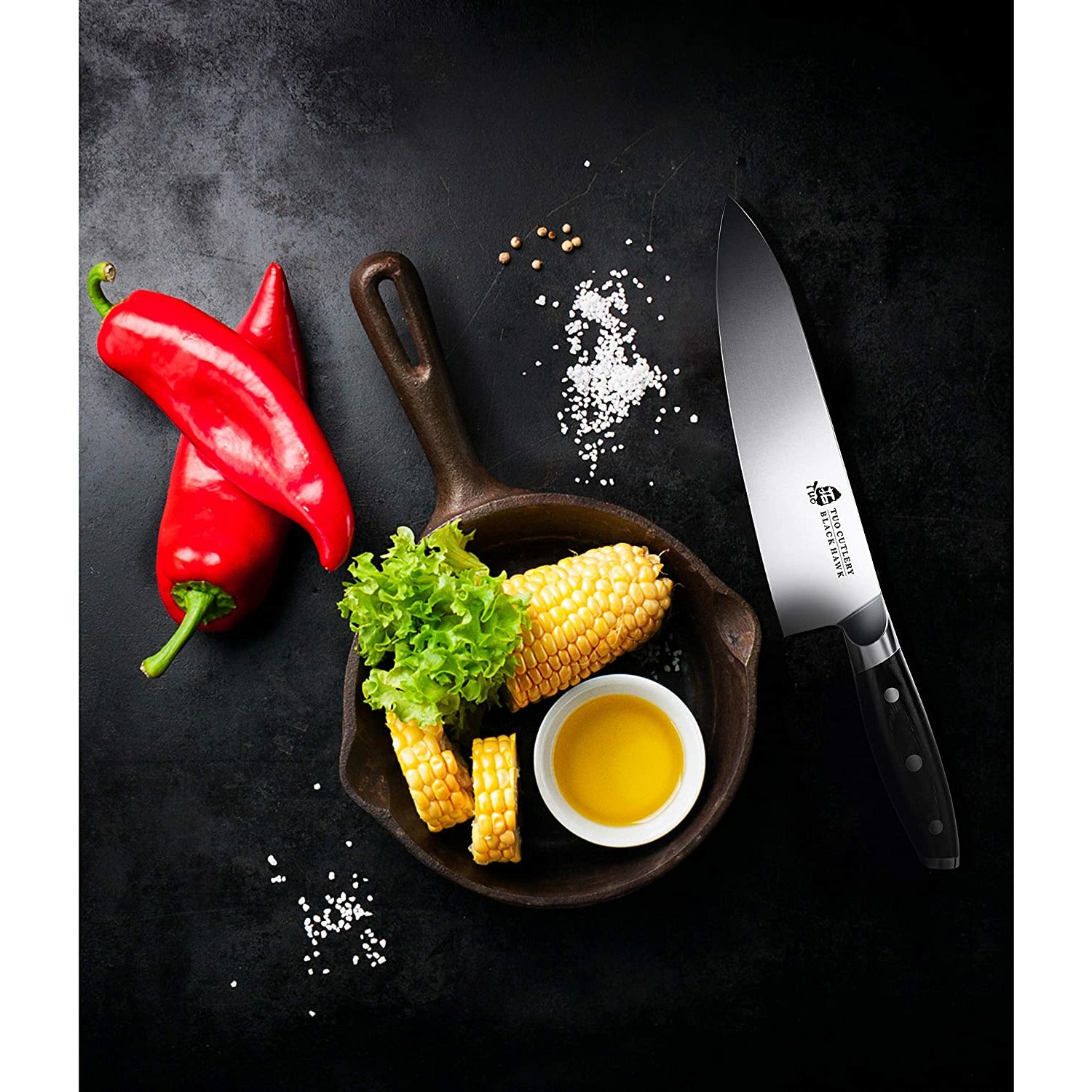 1 Pc 8 Chef Knife W/ Sheath Black Non Stick Blade Extra Sharp Home Ki —  AllTopBargains