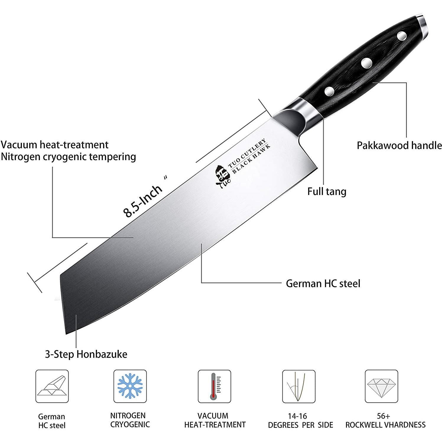 Huusk Japan Knife, AUS 8 Stainless Steel Japanese Chef Knife 7.7 Black  Titan