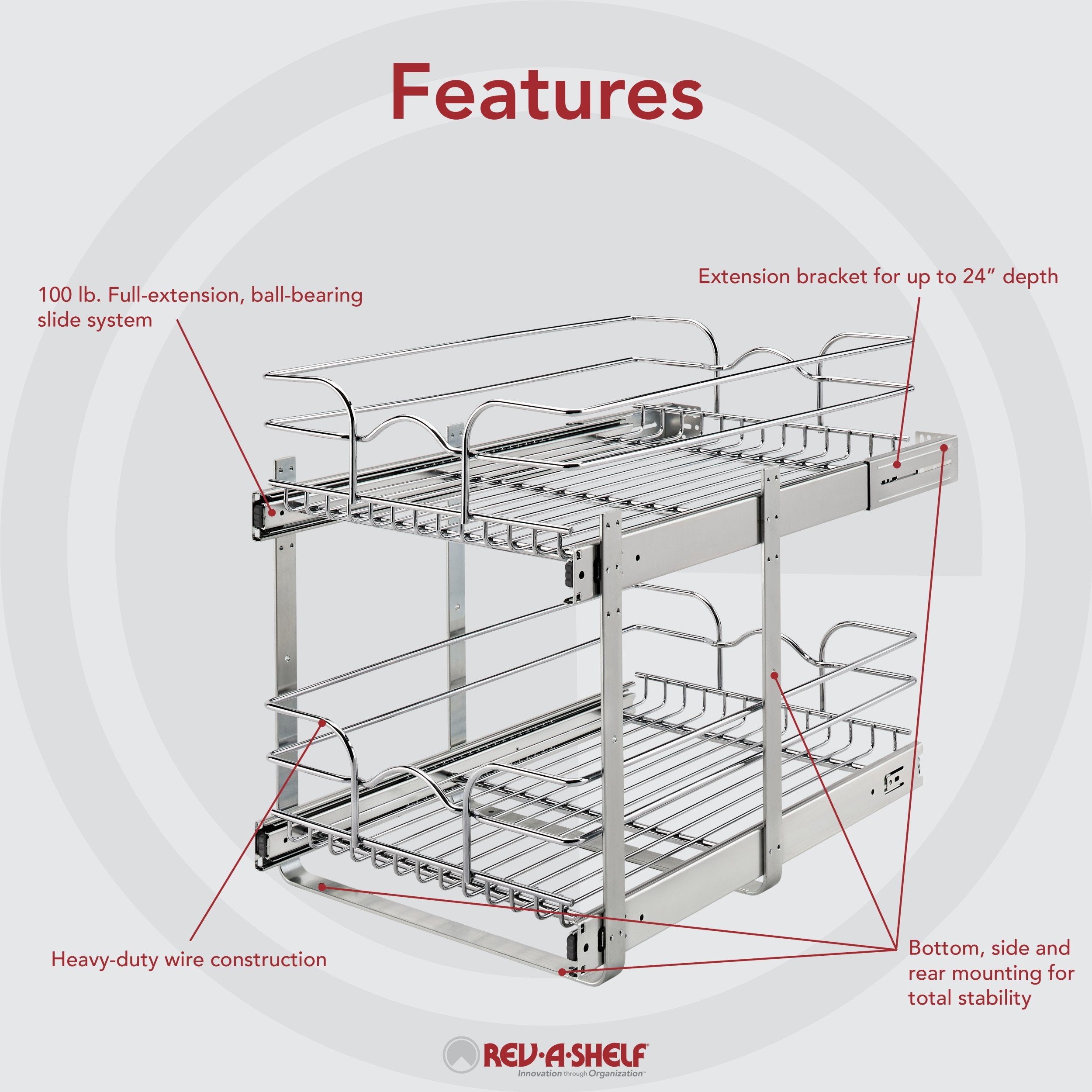 Rev-A-Shelf Two-Tier Pull-Out Baskets 14.75-in W x 19-in H 2-Tier  Cabinet-mount Metal Soft Close Pull-out Sliding Basket Kit